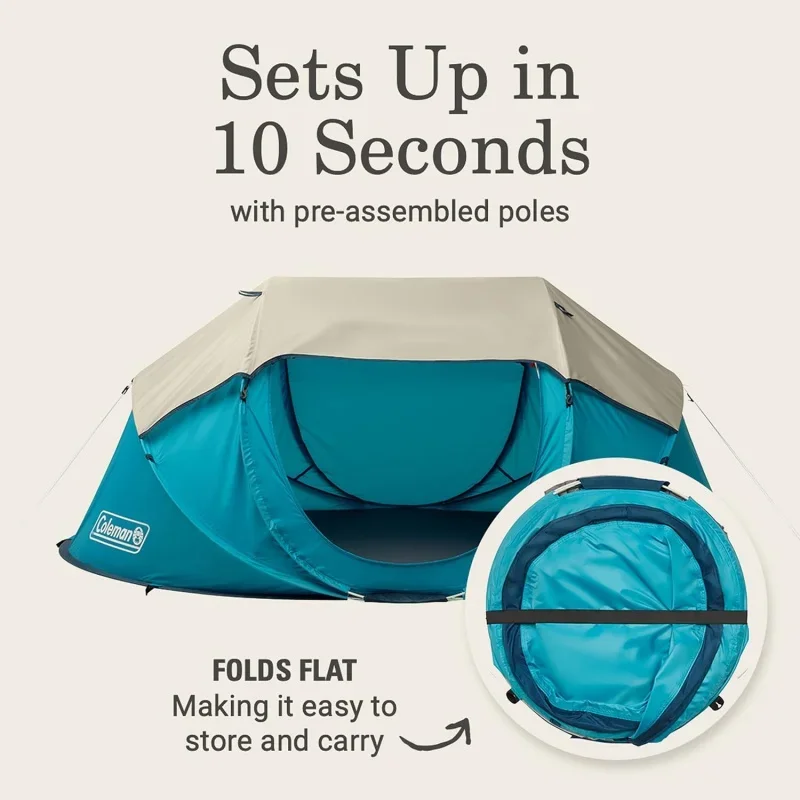 Coleman-Up Camping Tent with Instant Setup, 2/4 Person Tent Sets Up in 10 Seconds with Pre-Assembled Poles, Adjustable Rainf