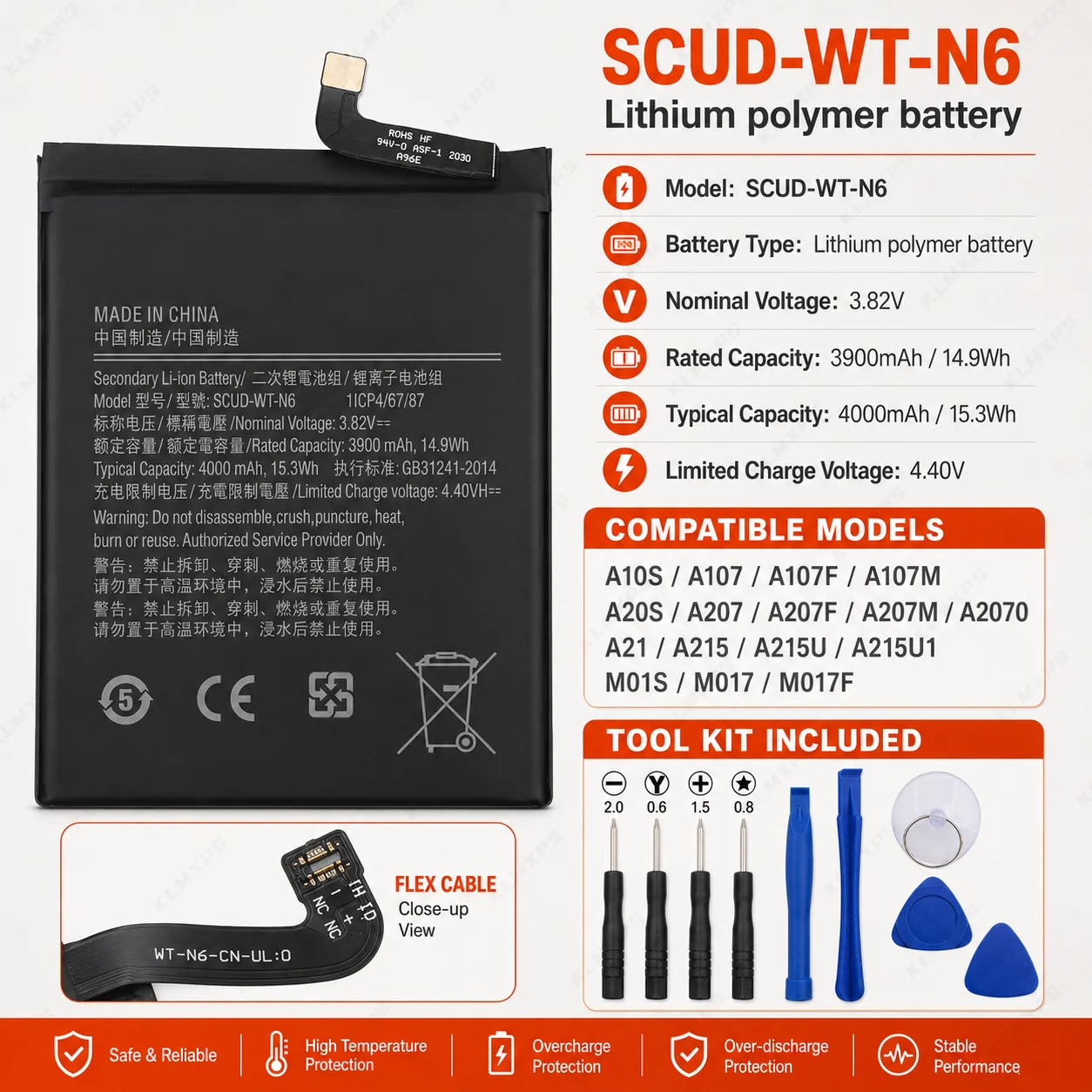 High Capacity Battery for Samsung Galaxy A10S A20S SM-A107F SM-A207F SCUD-WT-N6 Replacement Internal Battery Long Lifespan