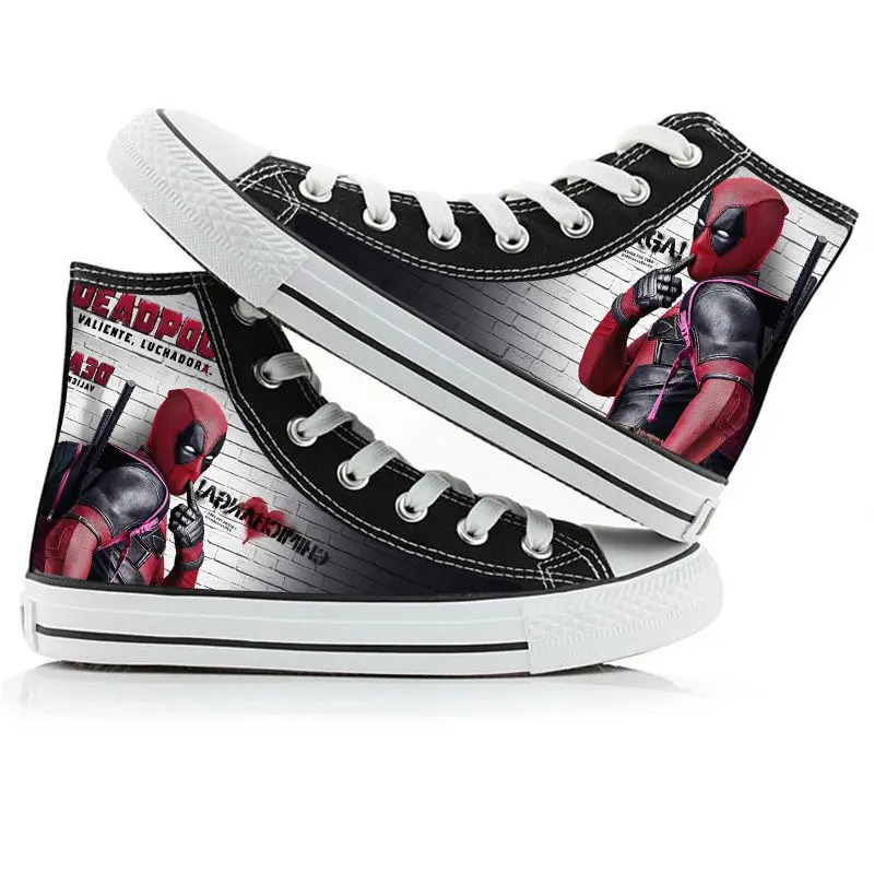 Marvel Deadpool Peripheral Movies zapatillas de lona de alta calidad para niños, grafiti pintado a mano, primavera y otoño, simple y versátil