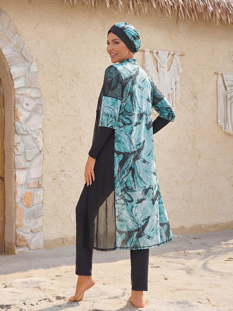 4PCS/set Muslim dignified burkini waterproof quick drying material long sleeved swimsuit with shawl beach wear