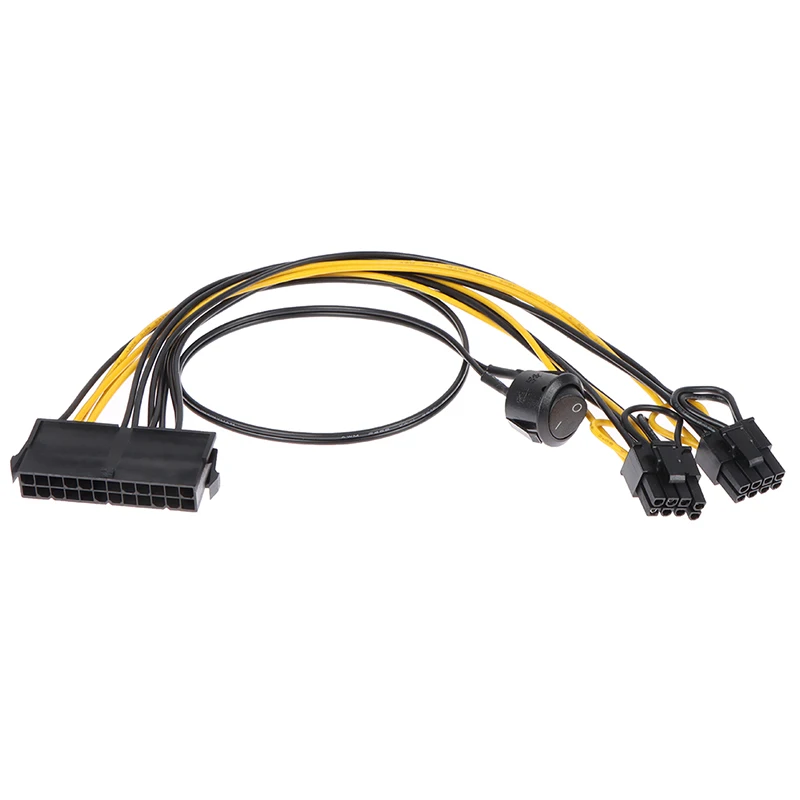 24Pin to Dual 6+2 Pin 8 Pin with on Off Switch Cable 6Pin 8Pin Male to 24 Pin