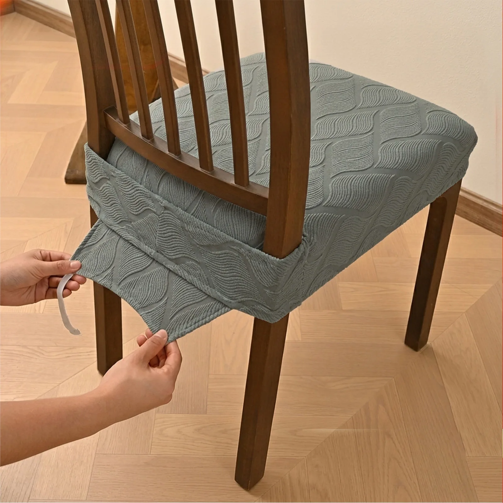 New Durable Jacquard Chair Seat Covers Removable Washable Anti-Dust Stretch Spandex Dining Room Upholstered Chair Cushion Slipco