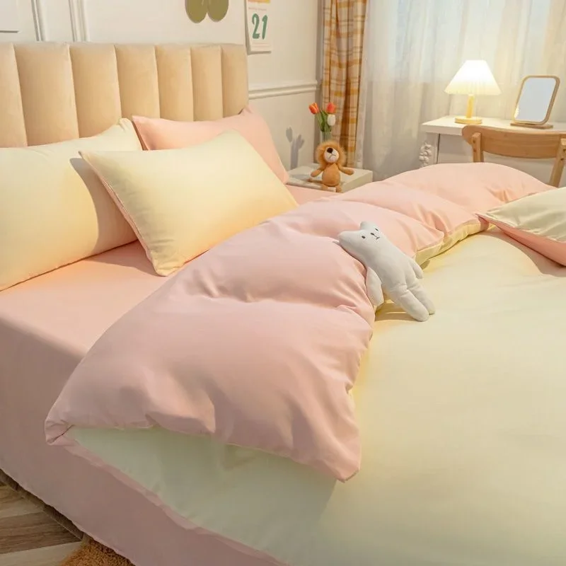 

Cream Style Pink Yellow Bedding Set Twin Full Queen King Size Bed Linen Girls Adults 180x220cm Bed Flat Sheet Pillowcase Kawaii