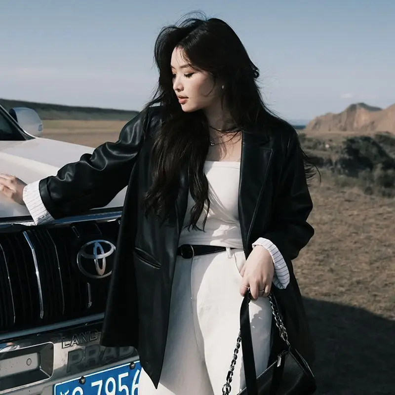 

Women'S Oversize Bomber Jackets Coat Woman Denim Washed Blue Vintage Long Sleeve Front Pocket Button Fashion Casual Loose Pure