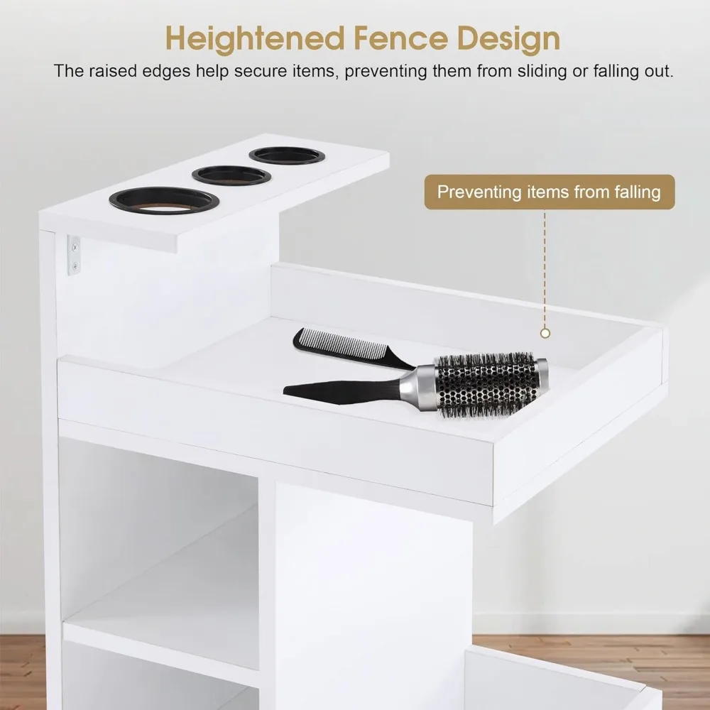 Salon Storage Rolling Trolley Cart, Barber Mobile Station for Hair Stylist with Lockable Wheels & Tool Holders, Beauty 6 Tier U