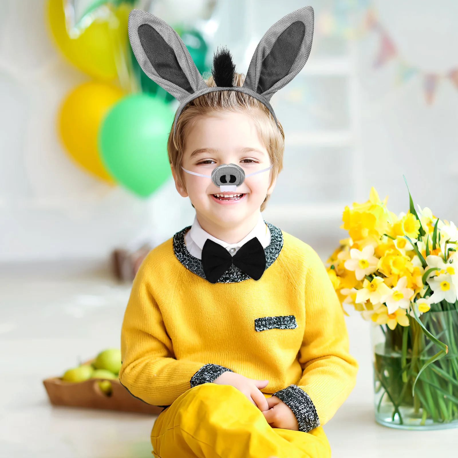 

1 комплект, реквизит для костюма осла, вечеринка для косплея, Хэллоуин, Пасха, школьная игровая ткань, материал, полный комплект аксессуаров, повязка на голову с ушками