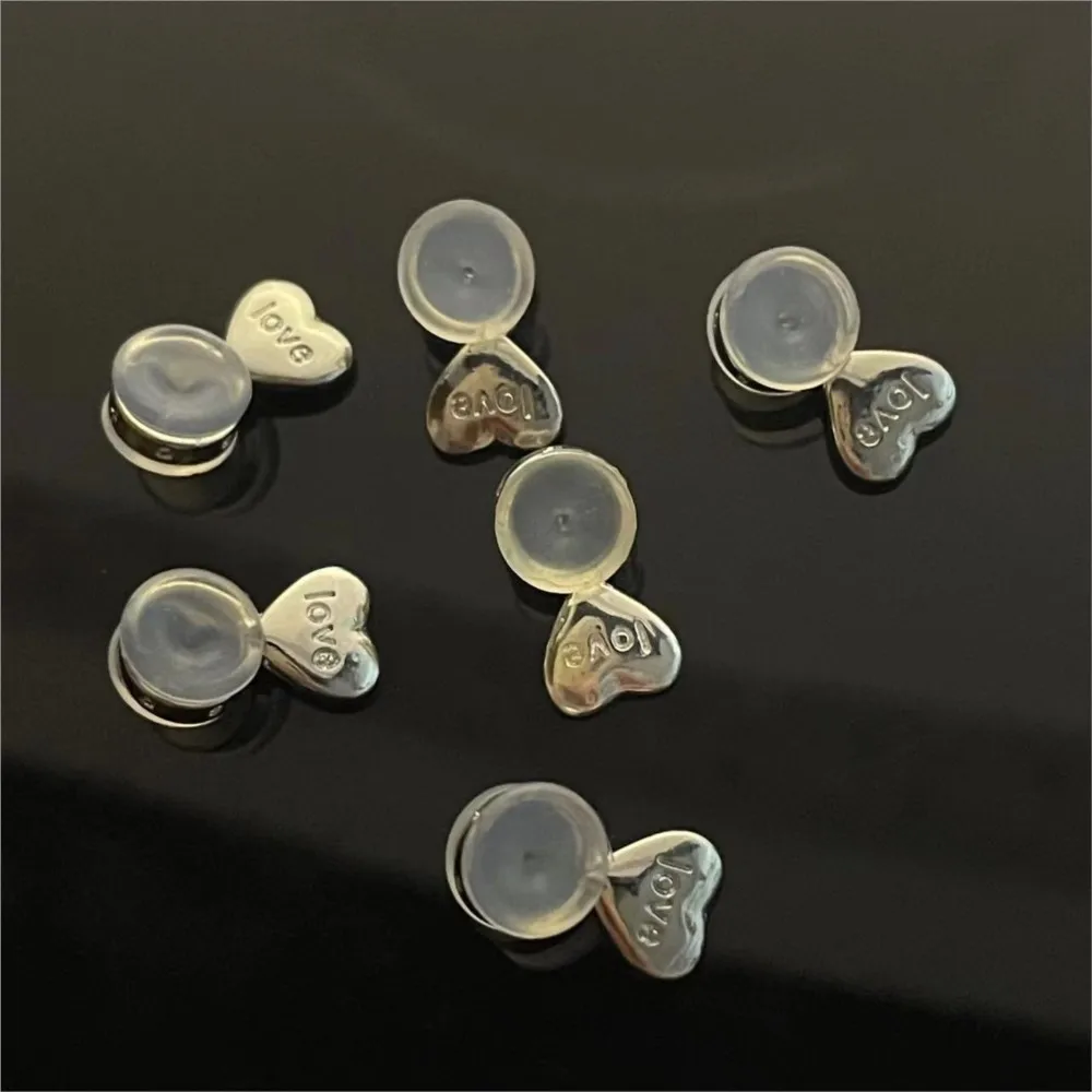 10pcs Silicone Ear Back Stoppers Gold Silver Plated Heart Ring Hamburger Ear Plugs For Jewelry Making DIY Earring Accessories