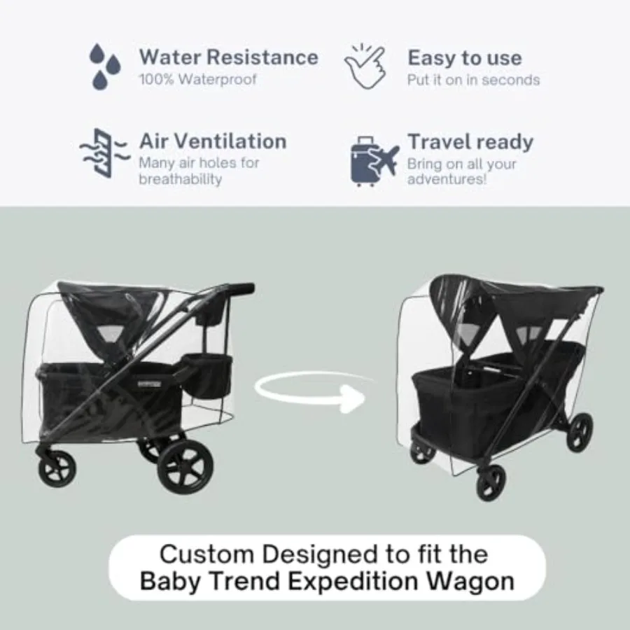 SASHA'S Rain and Wind Cover for Baby Trend Expedition Stroller Wagon/Wagon Plus, Clear Design, Maximum Coverage Stroller not In