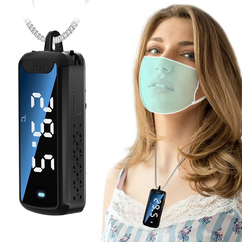 2X 120 مليون الأيونات السالبة الرقبة تنقية الهواء الشخصية يمكن ارتداؤها صغيرة محمولة درجة الحرارة قابلة للقياس لتنقية الهواء