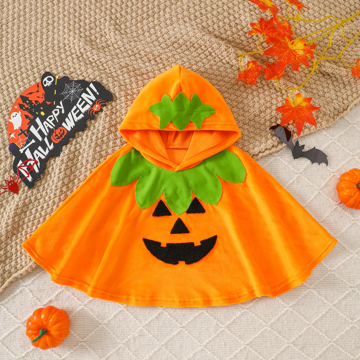 Kids Pumpkin Hooded Cape Cute Funny Halloween Costume Toddler Baby Orange Pumpkin Cloak Trick Or Treat Outfit For Boys Girls
