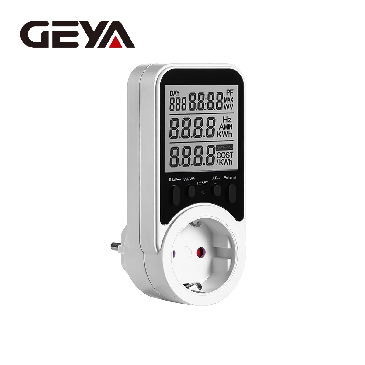 

GEYA 230V Digital Wattmeter Power Meter Socket Electricy Consumption Energy Meter Power Kwh Wattage Voltage Timing Controller