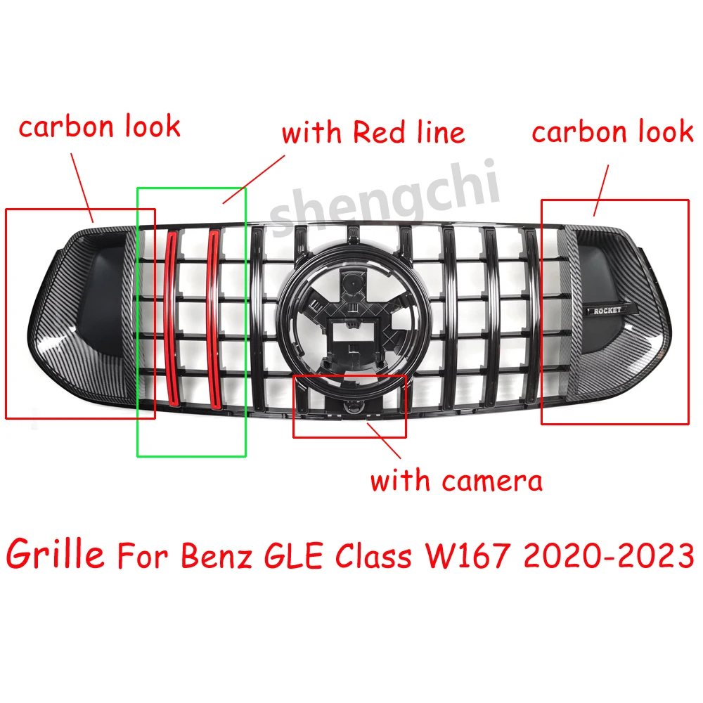 GLE W167 GT Grill For Mercedes Benz GLE Class V167 GLE350 GLE400 GLE450 GLE53 SUV Sport Deluxe Edition Grill 2020-2023