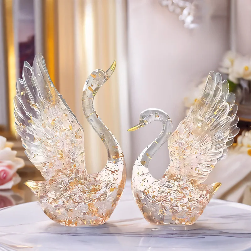 Luxury Gold Foil Swan Decor Elegant Home Ornament for Living Room TV Cabinet Wedding Gift
