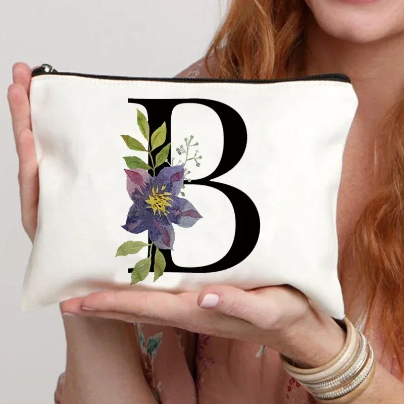 Bolsa de higiene pessoal floral Letter Travel, Bolsa com zíper, Travel Organizer Case, Cosmetic Bag, Bachelorette Party Gift, Bridesmaid Makeup Bag