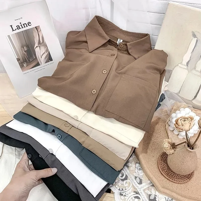 

Ele Drapey Loose Long Sve Chiffon irt Women's Spring Autumn Design Casual Chic Outerwear Top Korean Sle Commute
