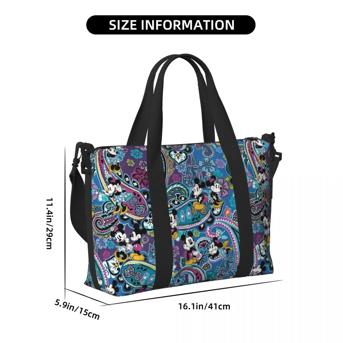 Bolso de mano grande personalizado de Mickey Mouse para mujer, bolsa de viaje de Cachemira, hombro Shopper, gimnasio, Playa