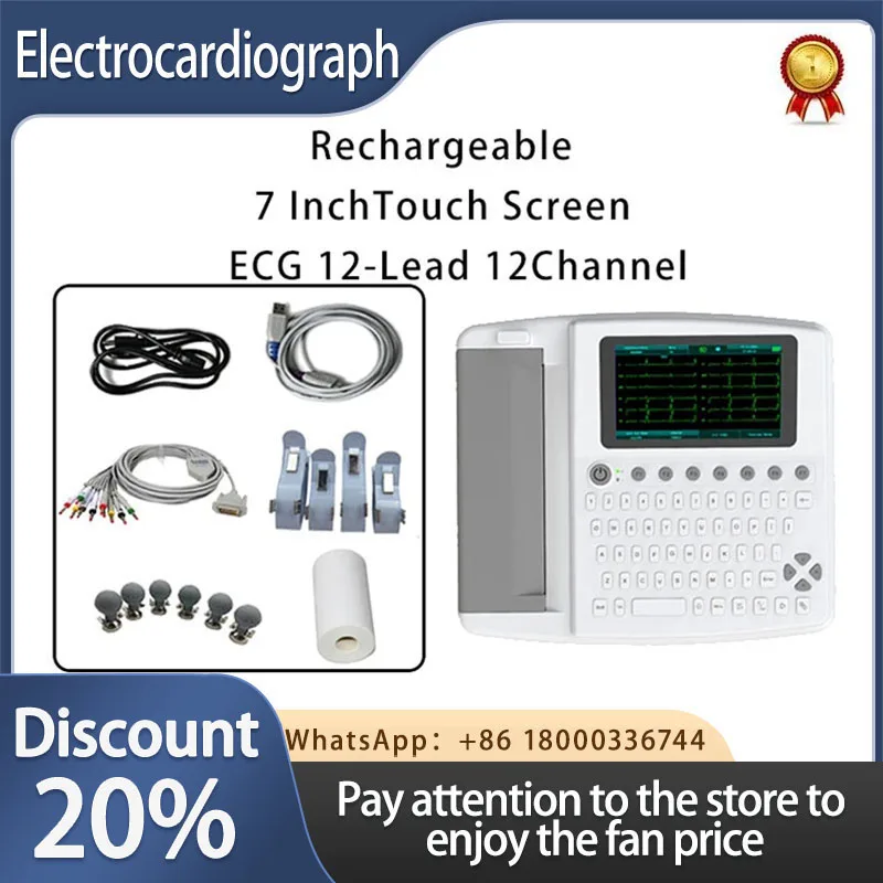 12 Channel 12 Leads7 Inch Touch Screen ECG EKG Electrocardiograph Free Included PC Software