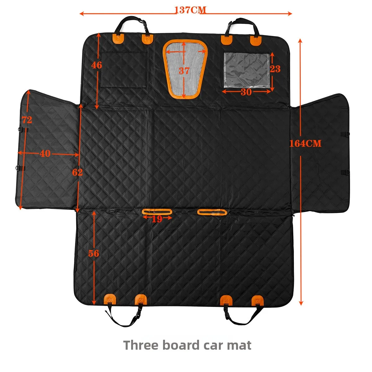 Three-Panel Solid Car Rear-Seat Extender Dog Car Seat Cover & Pet Seat Mat Waterproof Washable Hard Bottom for Car Ride Outdoor