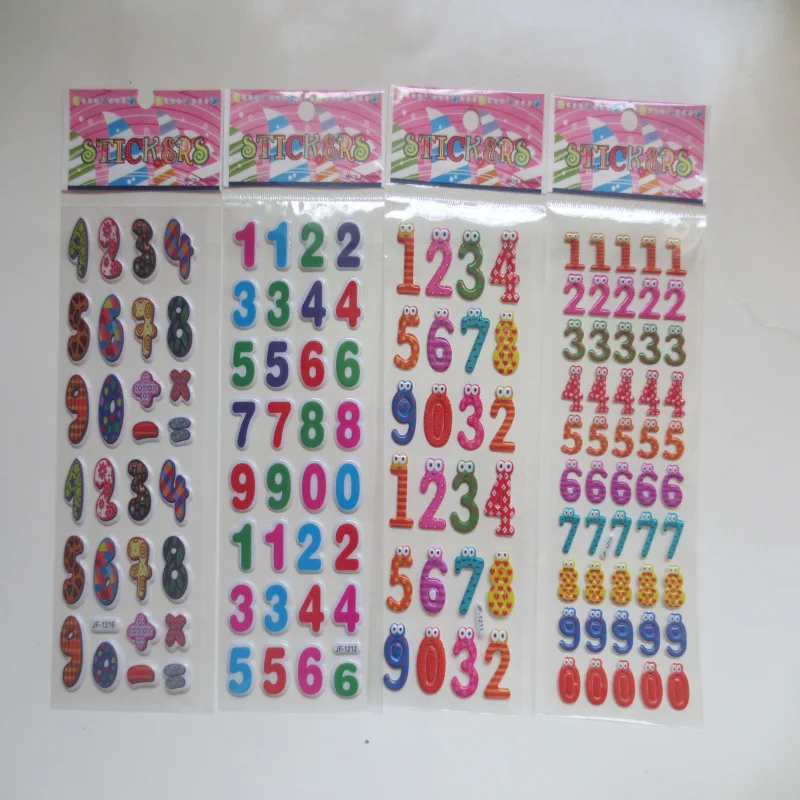 6 Sheets Students Stickers 3D Puffy Bulk Cartoon English Alphabet Letters Number Stickers Educational