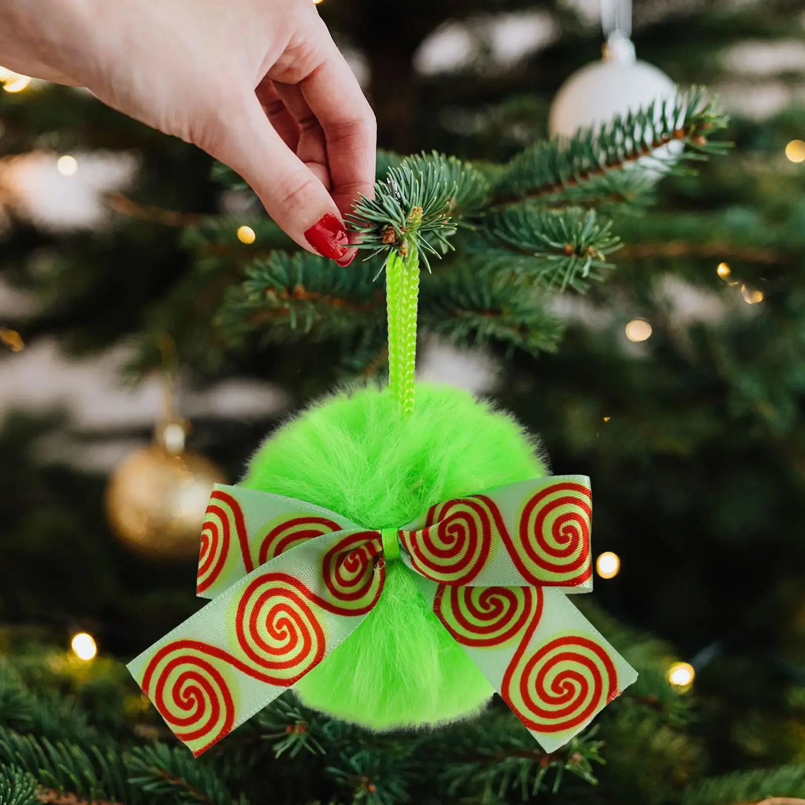 Christmas Ornaments Balls 6 Pieces Christmas Ball Set Plush With Bow Green Pendant For Bedroom Patio Workplace Front Door Home
