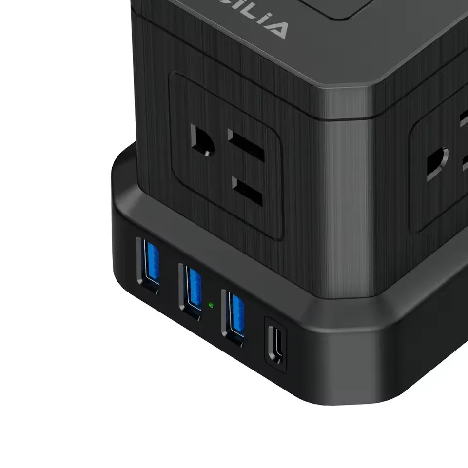 Multipurpose Charging Station - US Standard, 5 AC Outlets, 3 USB Ports, 1 USB-C Port, 1.5m Cord, Tower Design for Home/Office