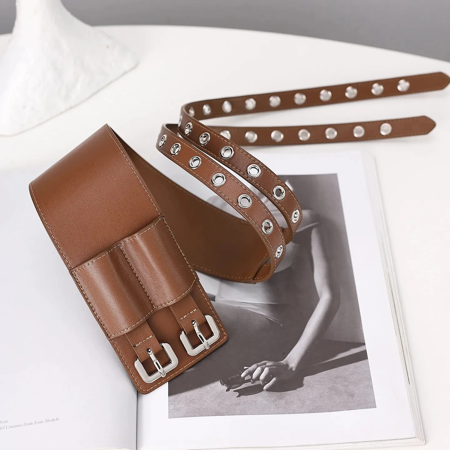 

Wasteland Punk Style Black Wide Leather Belt for Women Designer Vintage-Inspired Studded Belt for Dress Jeans