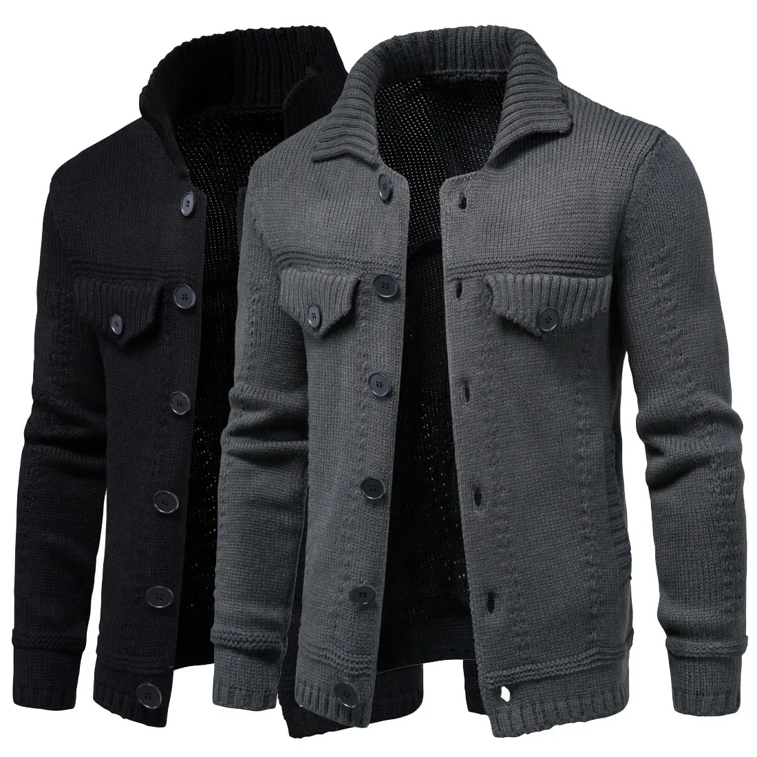 Autumn New Men's Jackets Knitwear Cross Border Fashion Solid Color Flip Collar Workwear Cardigan Wearing Sweater Outside