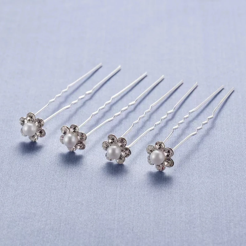 20 Pcs/set Bridal Headwear Pins Pearl Flower Luxurious Inlaid Diamond Hairpin Sweet Romantic U-shaped Curly Hair Fork Hair Clip