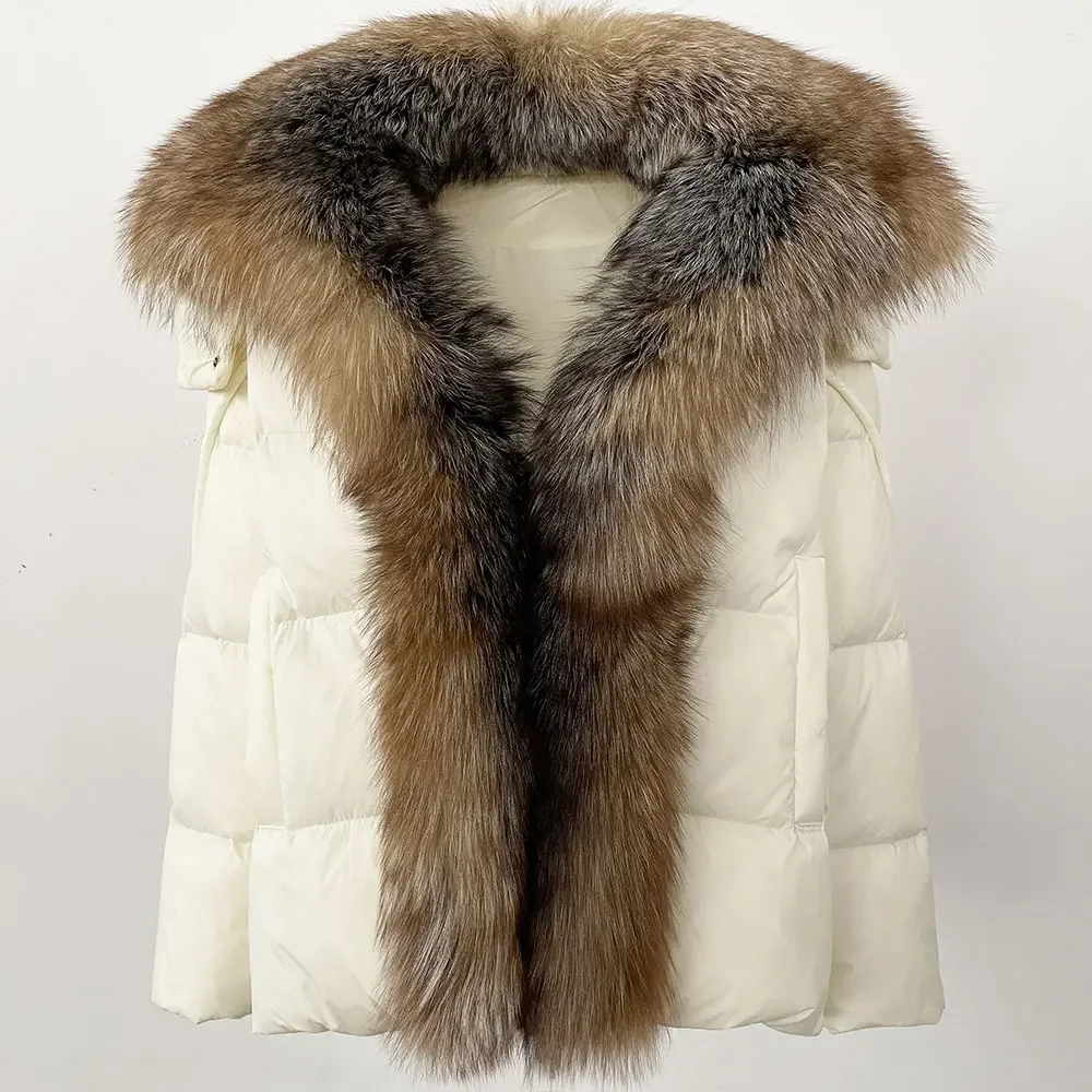الشتاء سترة منفوخة المرأة كبيرة 90% بطة أسفل معطف الإناث 2024 الطبيعية الراكون الفراء مقنعين سترات دافئة مقاوم للماء موضة جديدة