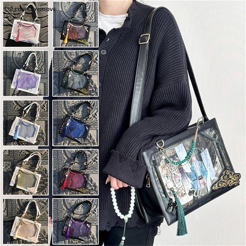 2026 Lolita Original Comic Con Itabag Student Shoulder Bag Women Square Leather PVC Transparent Ladies Large Capacity Handbag