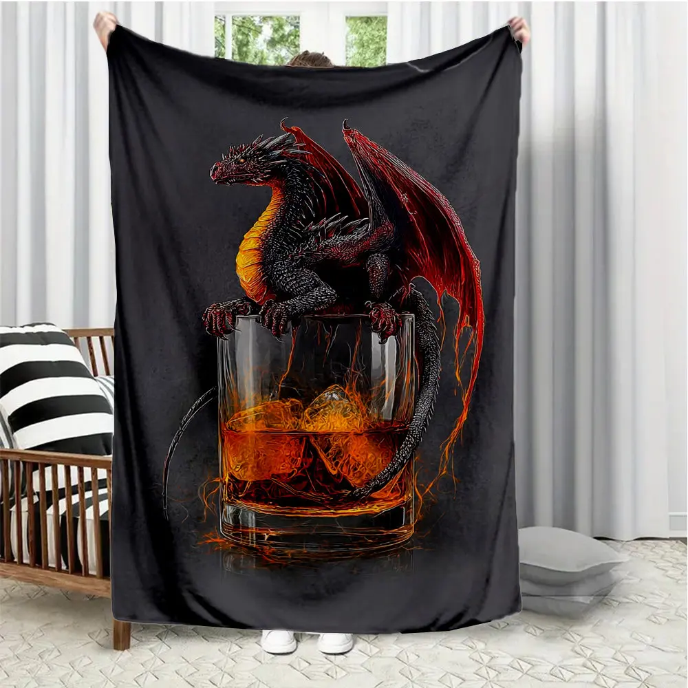 Pattern of Red Dragon Black Whiskey Flannel printed blanket suitable for all seasons suitable for living room office sofa travel