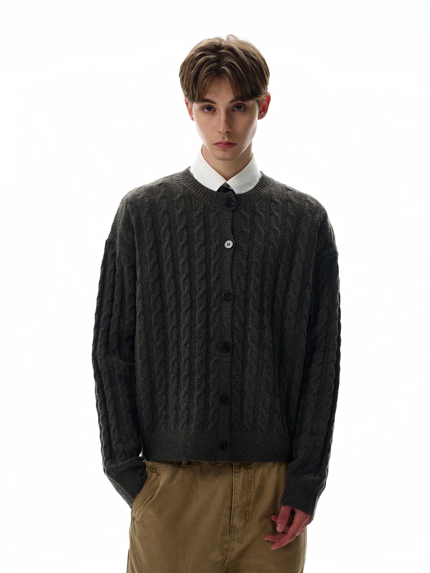 

American Retro Wool Blend Open Cardigan Sweater Loose Fit ex Lazy Sle Versatile Knitted irt for Autumn Casual Wear