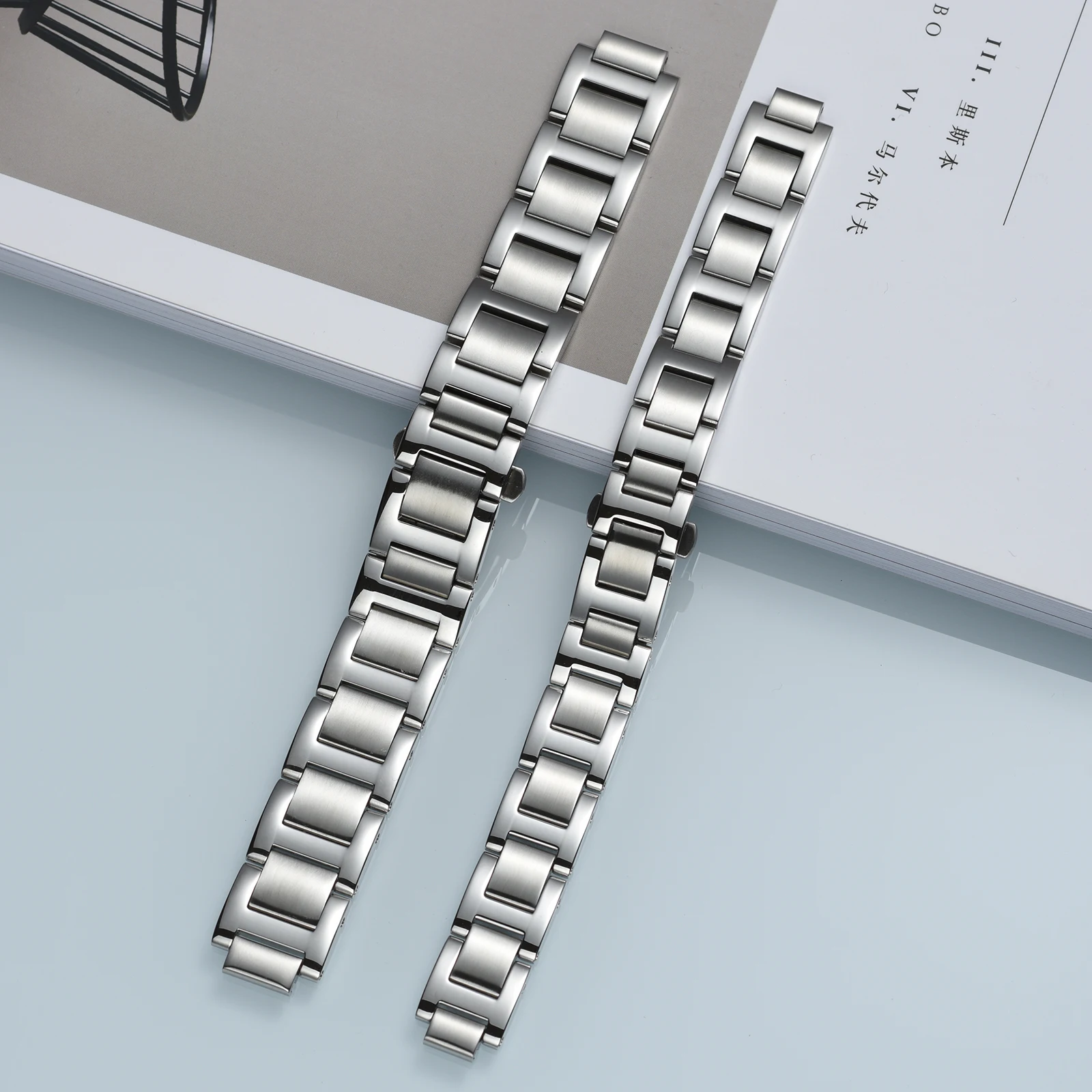 16-8 مللي متر 18-11 مللي متر 20-12 مللي متر سوار ساعة من الفولاذ المقاوم للصدأ متوافق مع كارتييه بالون بلو ، سوار معدني بديل ذو نهاية منحنية #2