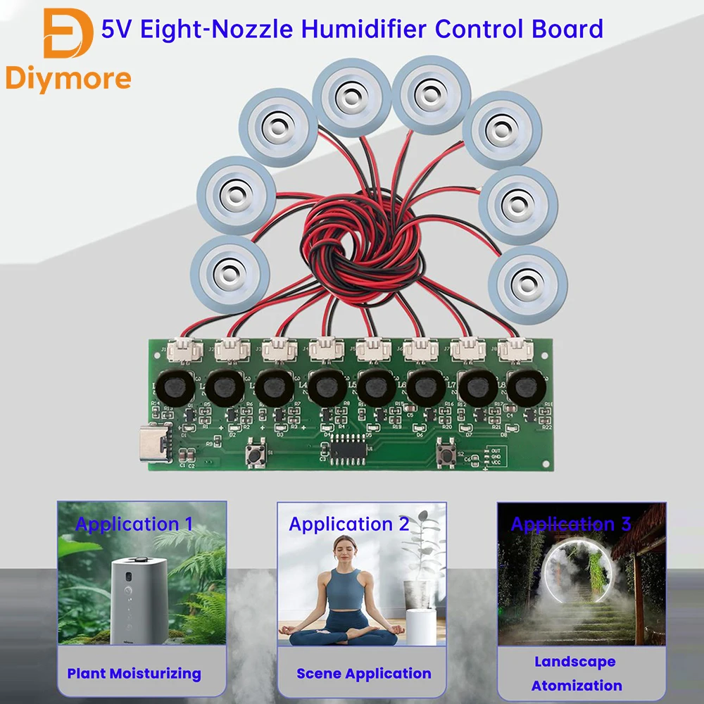 DC 5V Type-C Mini Humidifier DIY Kits Mist Maker and Driver Circuit Board 8-nozzle Atomization Film Atomizer