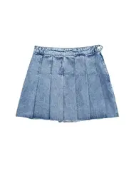Women Fashion Wide Pleated Denim Mini Skirt Vintage High Waist Side Zipper Female Skirts Mujer