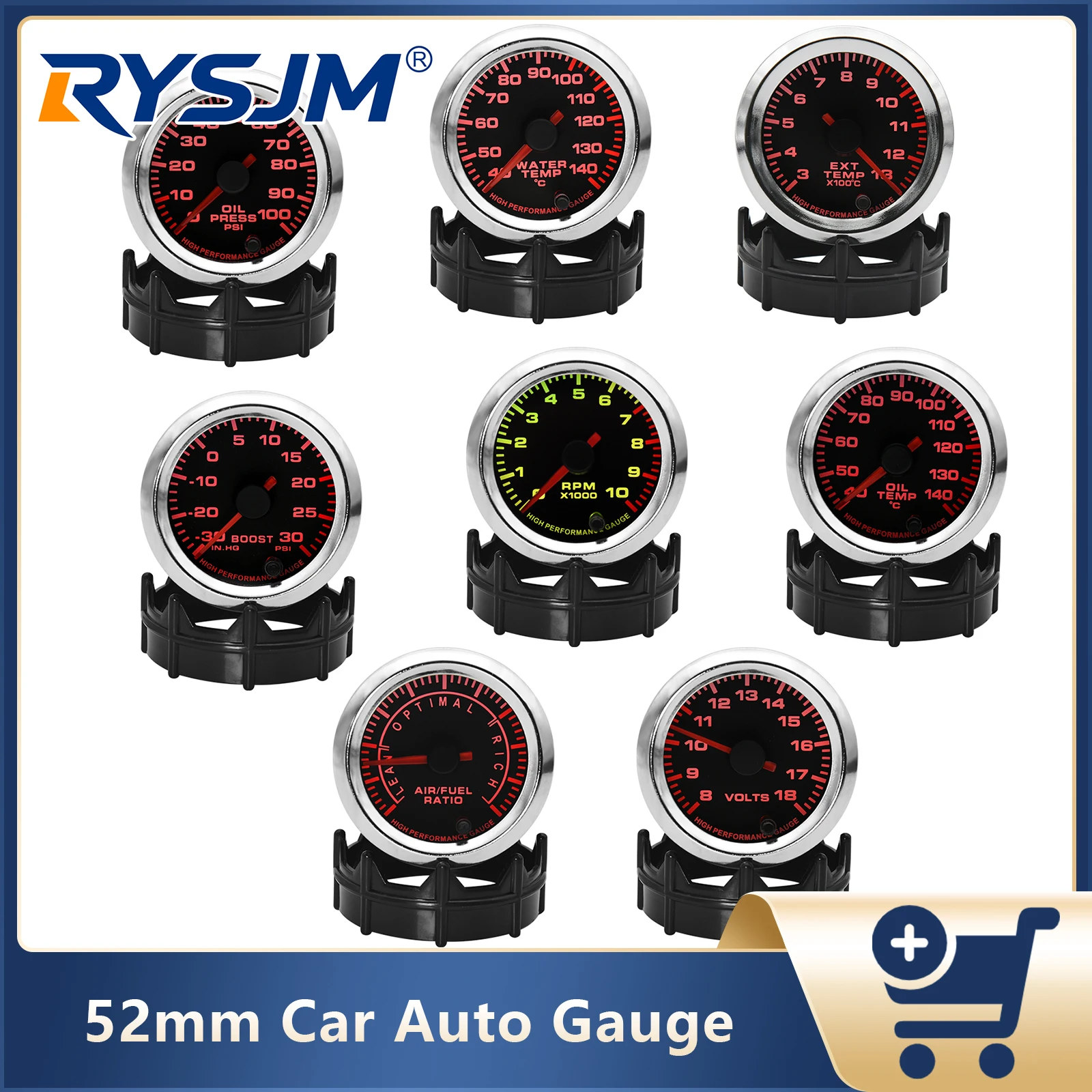 52mm Auto-Öldruckmesser RPM Boost Wassertemperatur Öltemperatur Luft-Kraftstoff-Verhältnis Spannung Außentemperaturmesser 7-Farben-Hintergrundbeleuchtung für 12V-Fahrzeuge