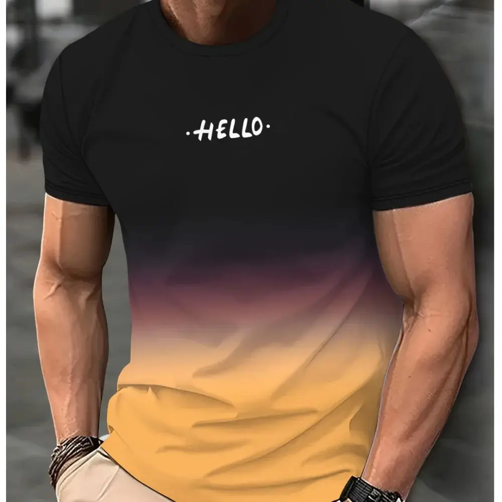 2024 Casual Men\'s T-Shirts Spring Clothing Ombre Shirts Oversized Short Sleeve Tops Boys Tees 5XL Vintage For Mens T-Shirts