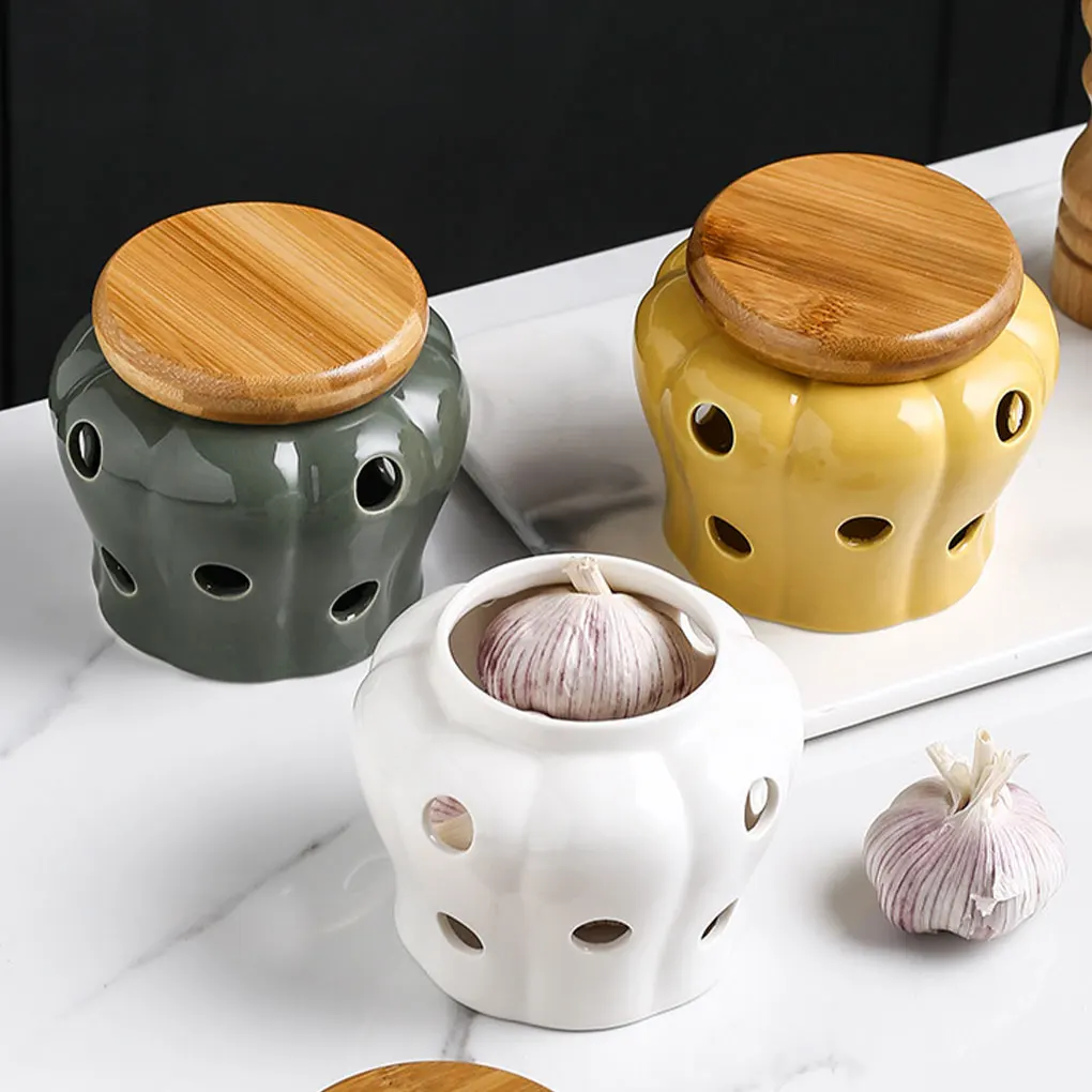 Ceramics Garlic Storage Jar Large Capacity Ceramic Pot With Lid Durable For Long Time Easy To CleanCreative Ceramic Garlic Stora