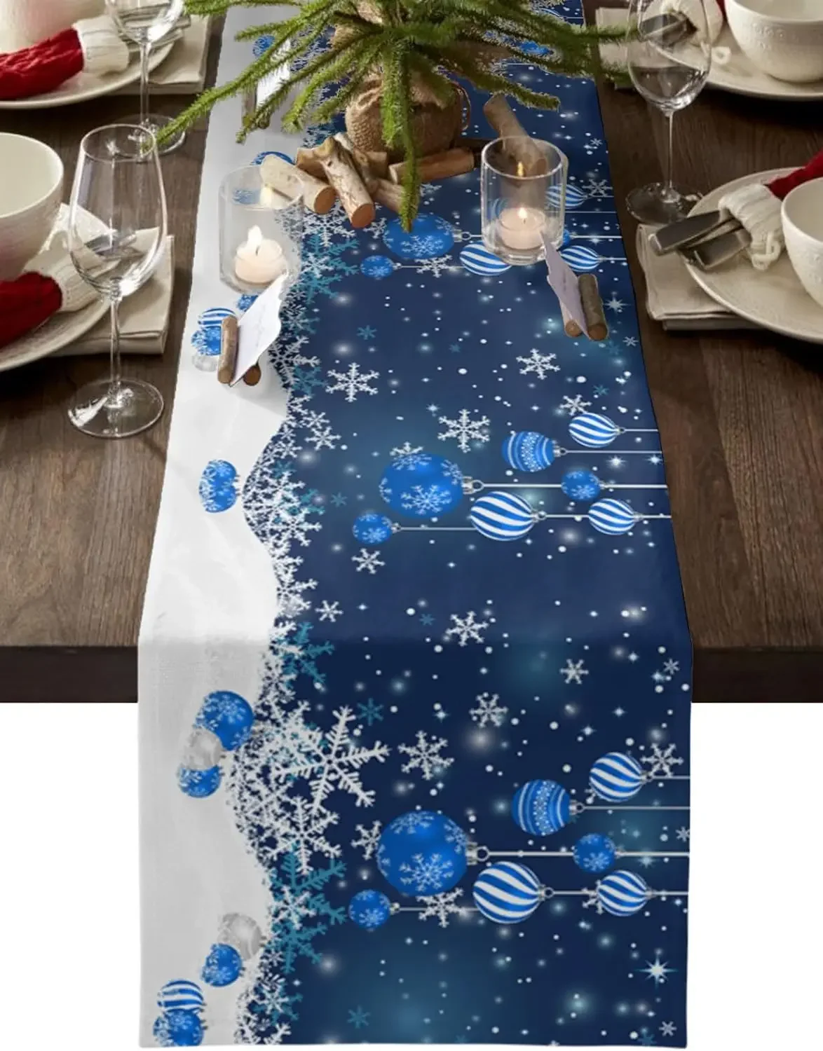 Christmas Snowflake Ball Linen Table Runenrs Dresser Scarves Table Decor Winter Xmas Dining Table Runners Christmas Decorations