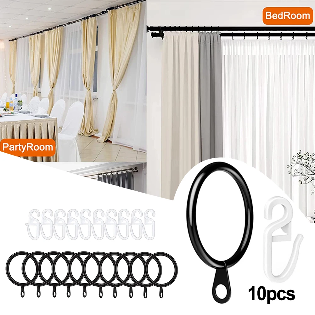 Metal Curtain Rings Hanging Hooks Replacement 10 Set For Curtains Rods Pole Voile Brand New High Quality Material