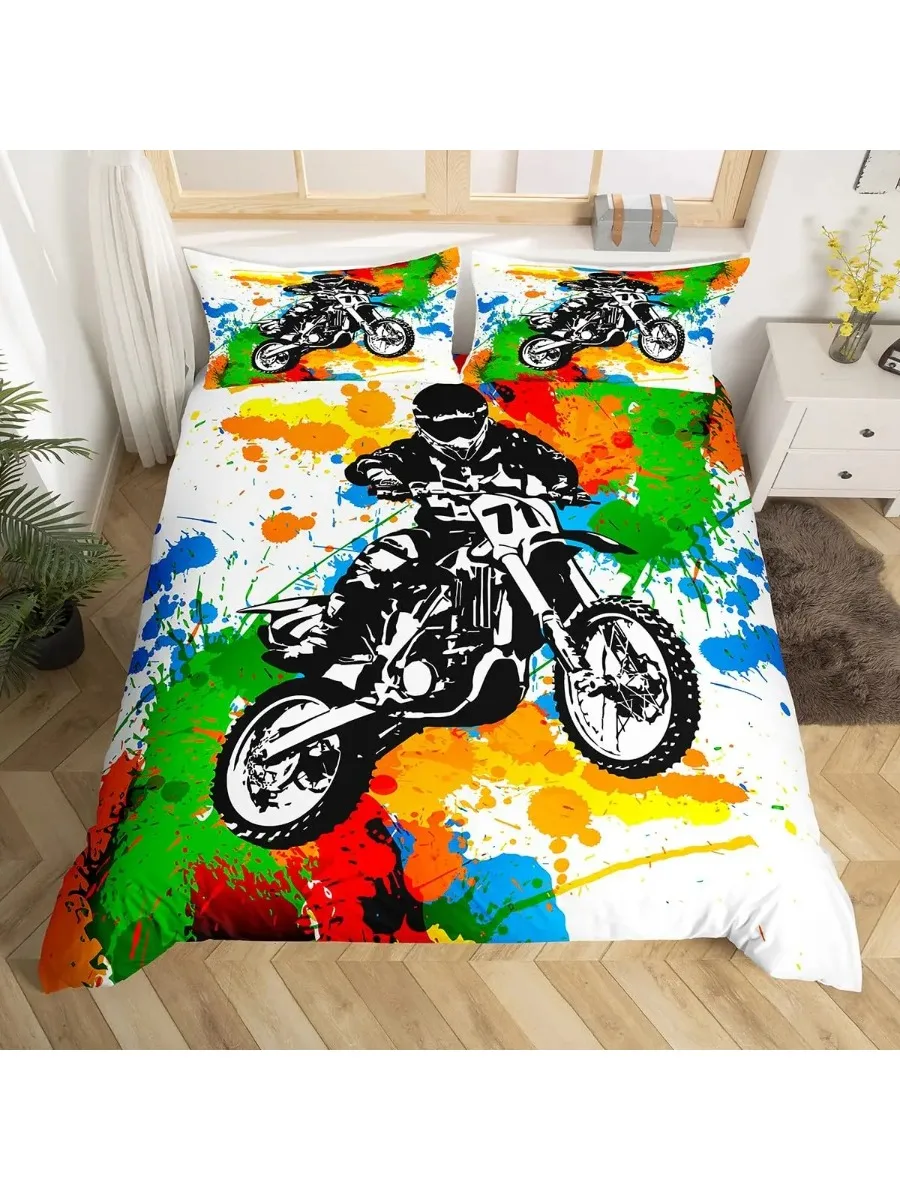 AliExpress NONE Motocross Bedding Set Full Motorcycle Racer Comforter Cover Extreme Sport Duvet Cover Dirt Bike Motor Vehicles Biker Quilt Cover