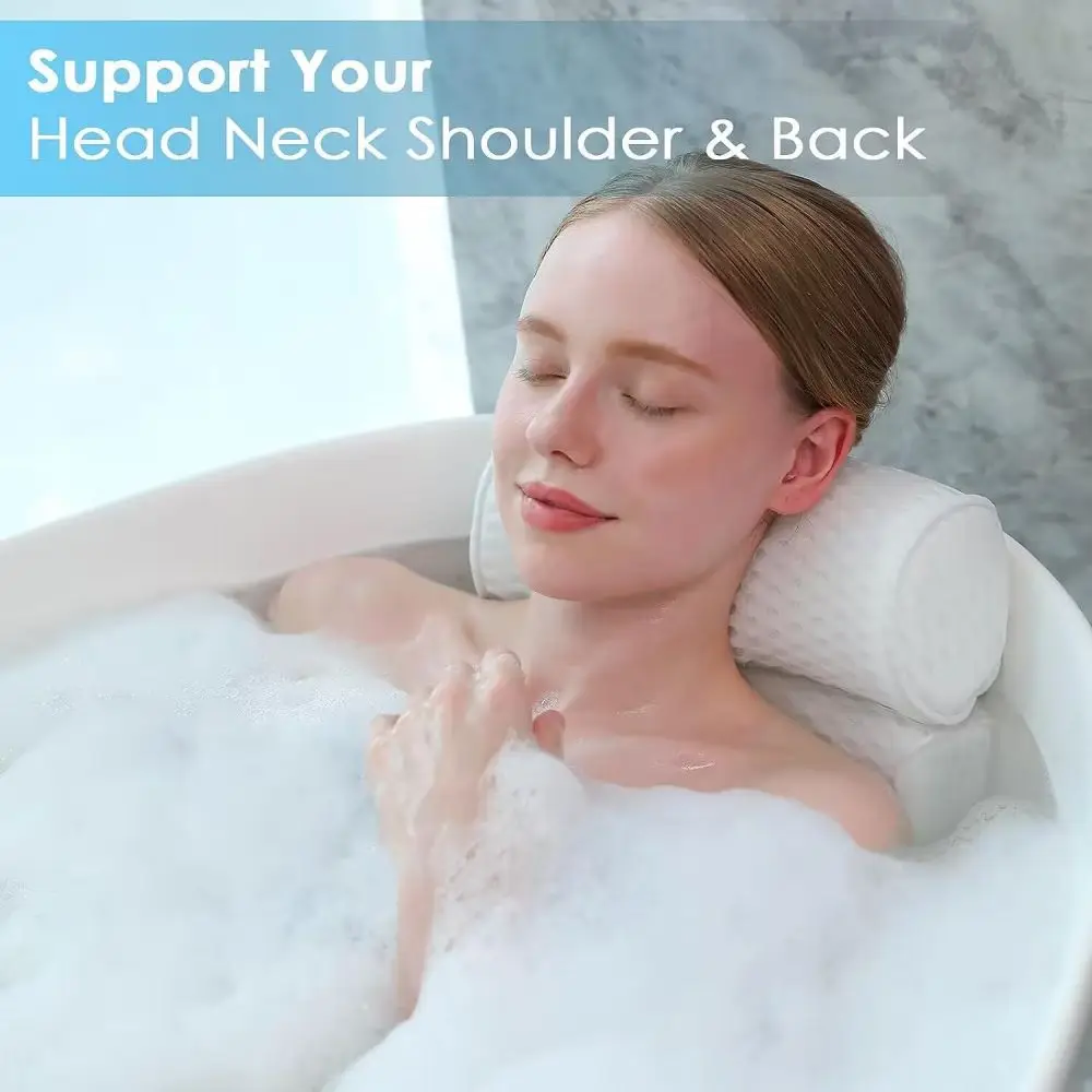 Bath Tub Pillow Headrest with Soft 4D Mesh Fabric and Non-Slip Suction Cups, Relaxing Bath Accessories Spa Gifts