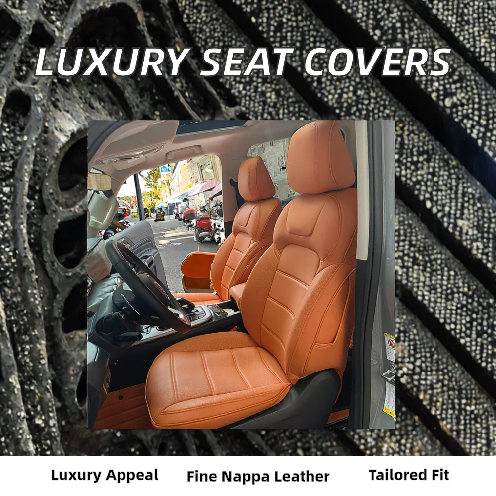 Luxury Nappa Leather Custom Fit Car Seat Covers 5-Seaters Full Set Accessory for Front & Rear Seats Full Tank 300