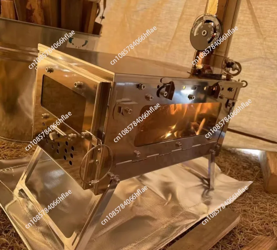 Foldable Portable Stainless Steel Wood Stove, Single Glass Outdoor Camping Backpacking Hiking Tent Stove