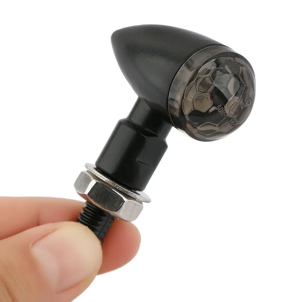 E mark Black Metal Smoke/Amber Lens LED Bullet Motorcycle Turn Signal Light mini Indicator for Harley Chopper Bobber Street Bike