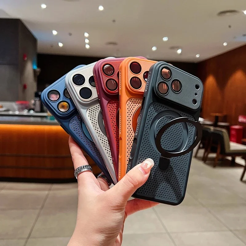 Luxury cooling bracket magnetic suction for Magsafes phone case for iPhone 17 16 15 14 13 12 Pro max anti drop protective cover