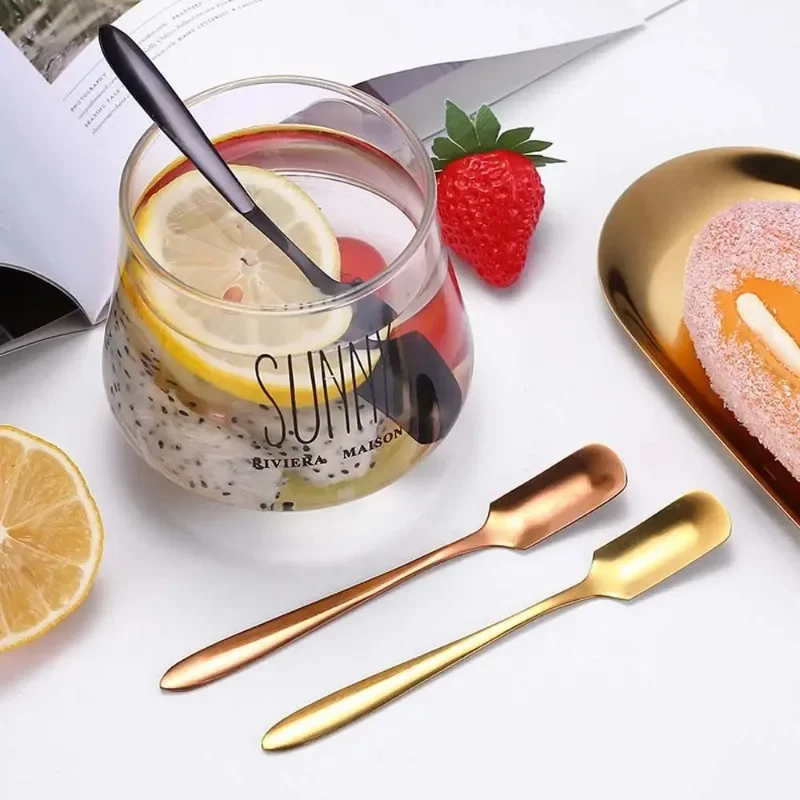 Mini Scoop Square-Headed Teaspoon Long Handle Stainless Steel Coffee Stirring Spoons Dessert Ice Cream Kitchen Tableware