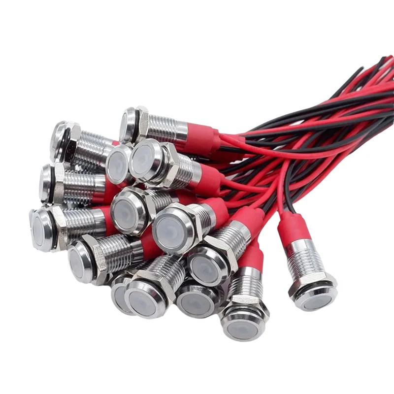 B44C 20Pcs 6Mm Metal LED Warning Indicator Light Signal Lamp Pilot Onboard Display Lights With Wire 3V