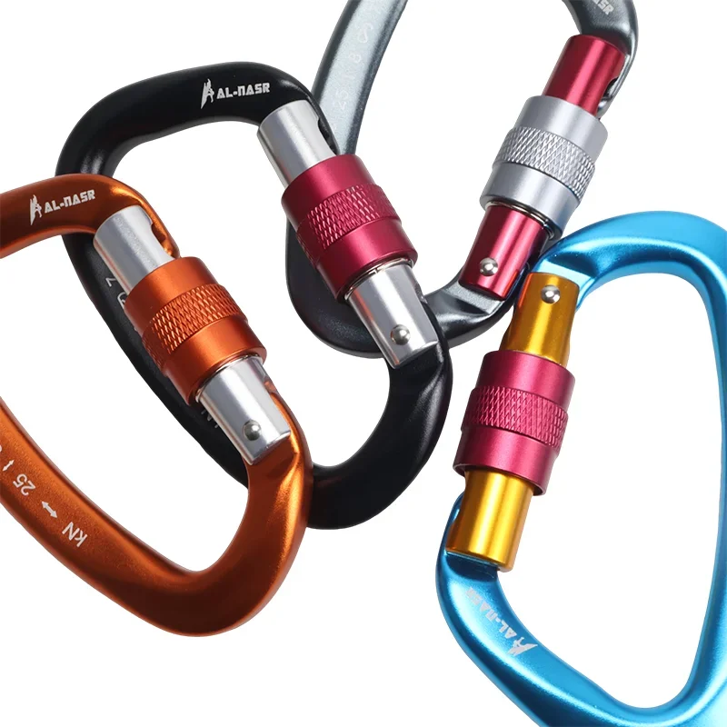 جديد 25KN المهنية حلقة تسلق السلامة D شكل خطاف المفاتيح الألومنيوم تسلق الأمن قفل رئيسي في الهواء الطلق تصاعدي أدوات التخييم #6