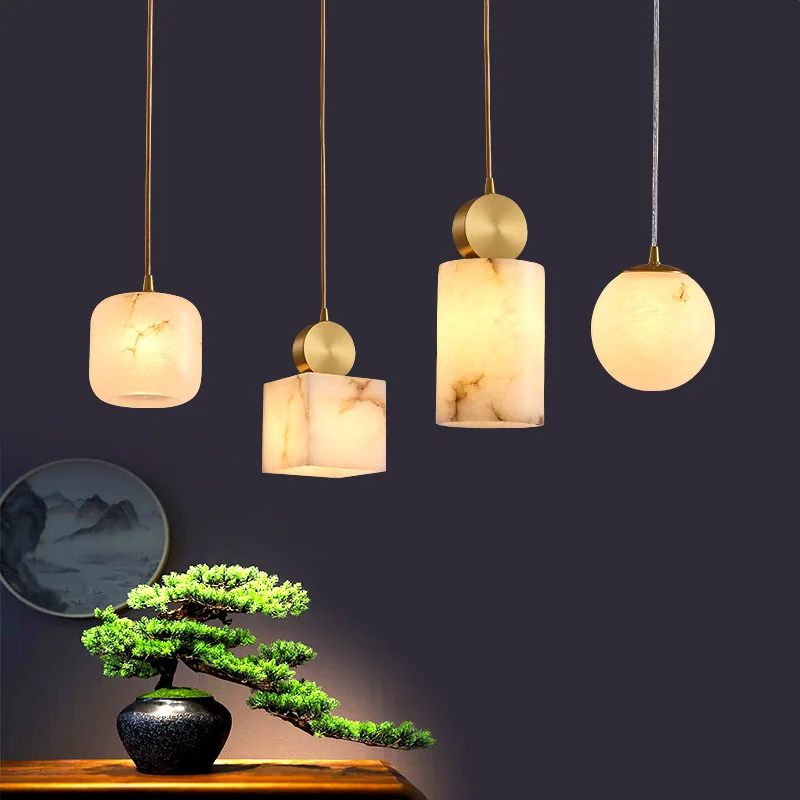 

Minimalist Personalized All Copper Chandelier Light Luxury Modern Villa Stairs Pendant Lamp Marble Decorative Light